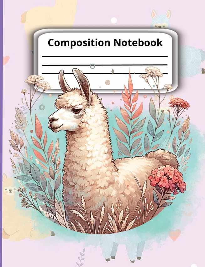 Llama Composition Notebook: Wide Ruled Paper, 7.5" x 9.25", Llama Pattern Covers, 110 Sheets cover