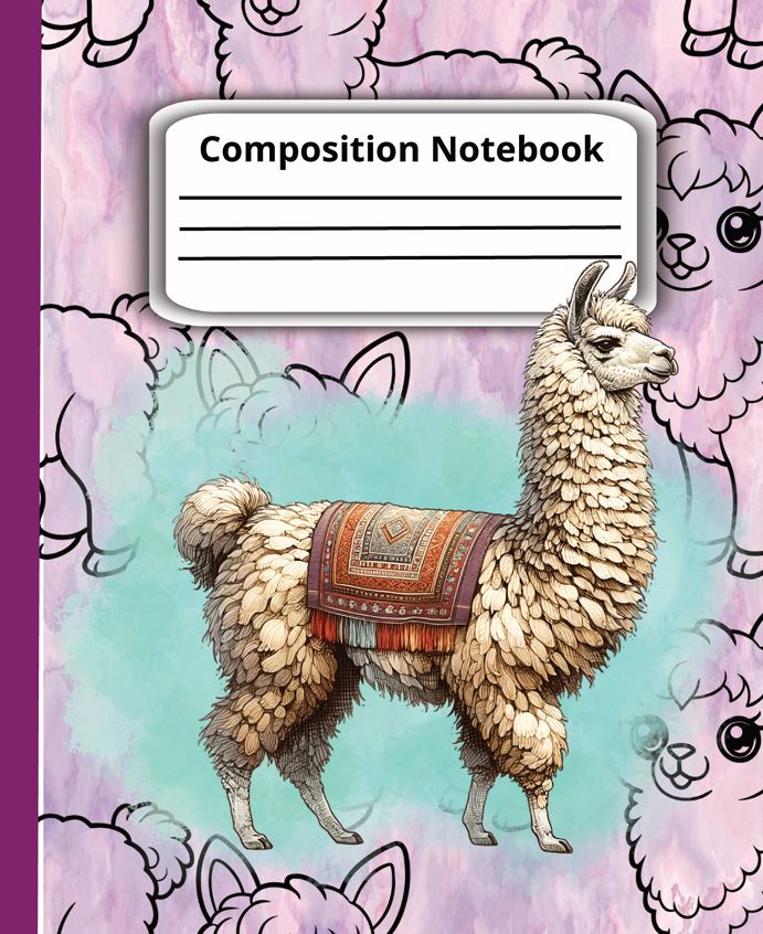 Llama Composition Notebook: Narrow Ruled Paper, 7.5" x 9.25", Red Covers, 110 pages cover